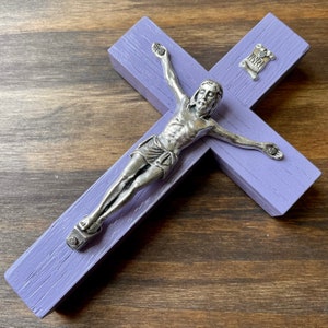 5&quot; Wall Crucifix Wood French Lilac Decor Christ Cross Crucifijo Catholic Mercy Cruz Made in USA