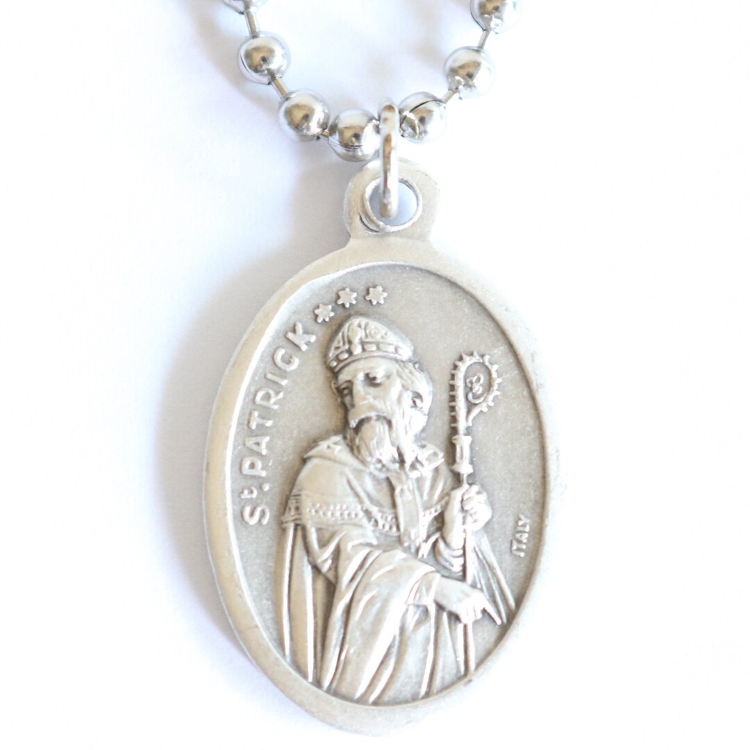 St Patrick Medal 20" Men Stainless Steel Chain Necklace Catholic Mercy ...
