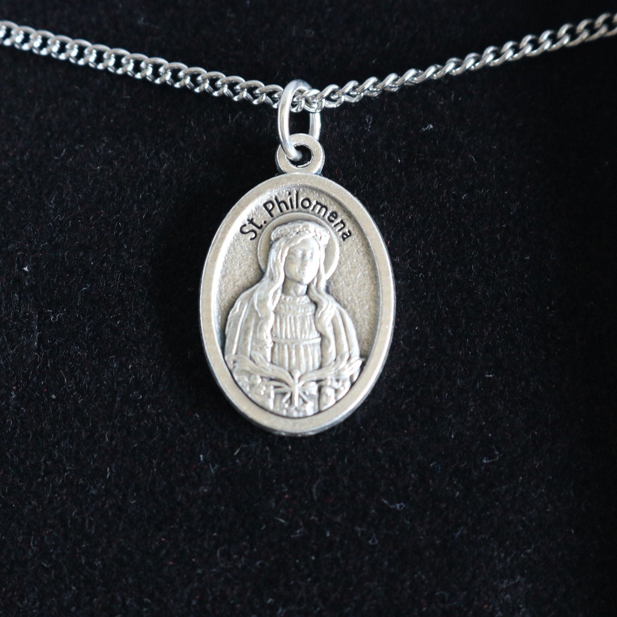 St Philomena Medal Women 18" Stainless Steel Chain Necklace Catholic ...