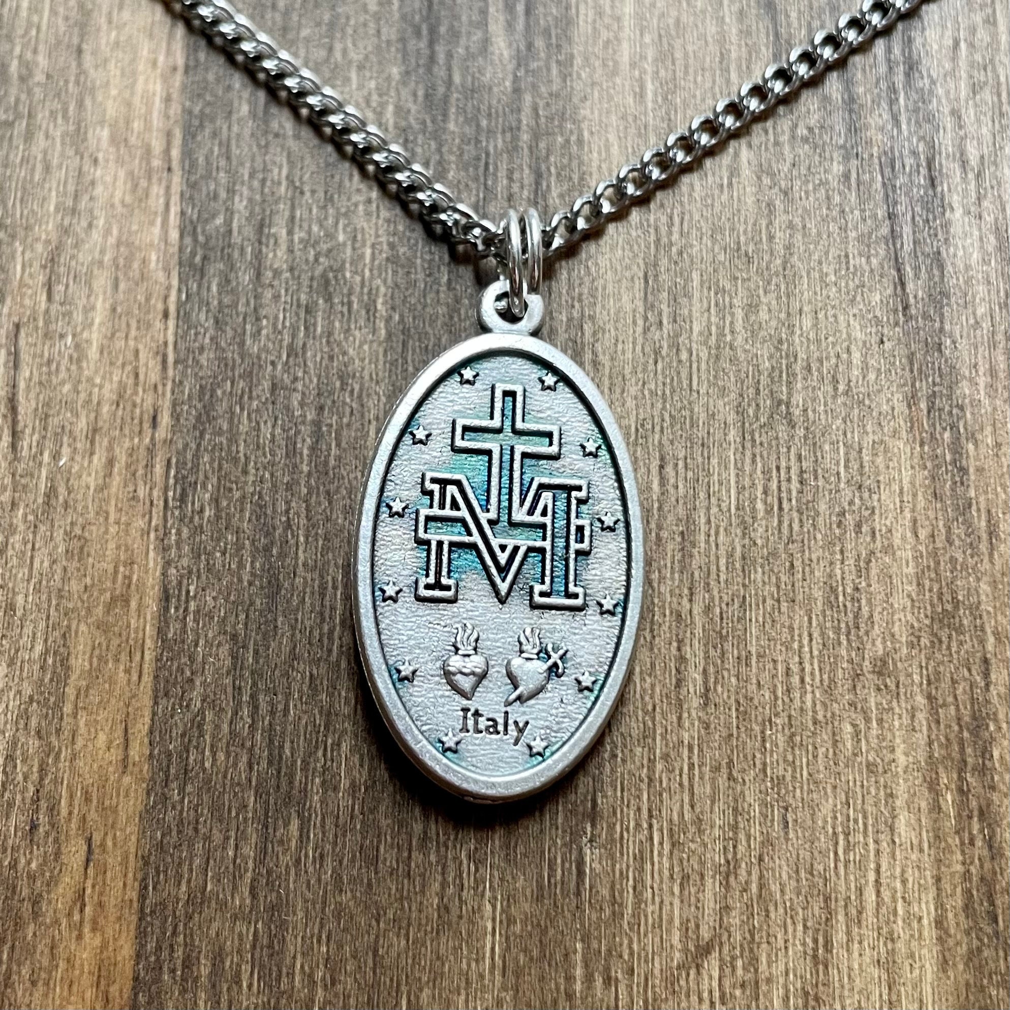 Oval Miraculous Medal Women 18" Stainless Steel Chain Necklace Catholic ...
