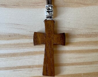 1.5" Wood Cross Dark Finish Pendant Paracord Necklace Catholic Christian