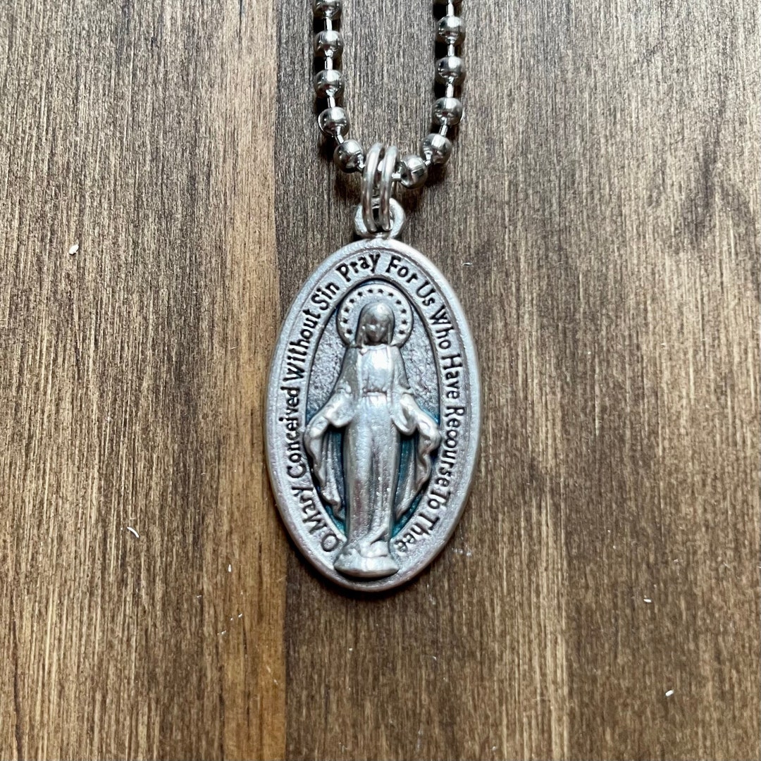 Oval Medal 20" Men Stainless Steel Chain Necklace Catholic Mercy ...