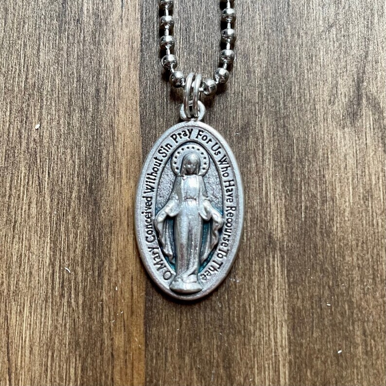 Oval Medal 20" Men Stainless Steel Chain Necklace Catholic Mercy ...