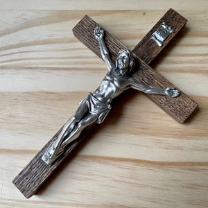 Wall Crucifix Wood Brown 8&quot; Decor Detailed Christ Cross Crucifijo Catholic Mercy Cruz Made in USA