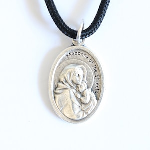 Madonna of the Streets Pendant Black Paracord Medal Necklace Catholic Mercy Mary