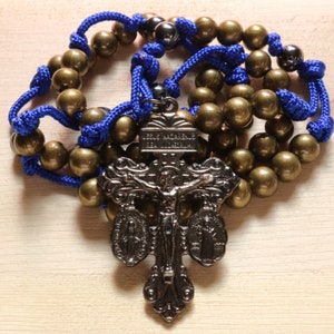 Rosary Electric Blue Paracord Bronze Steel Beads Wearable Cross Crucifix Pray Catholic Mercy Necklace Rosario