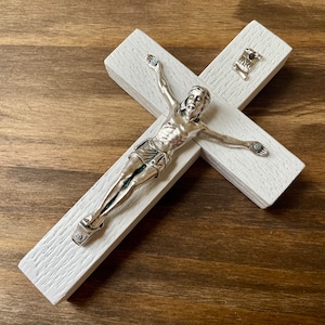 5&quot; Wall Crucifix Wood White Decor Christ Cross Crucifijo Catholic Mercy Cruz Made in USA