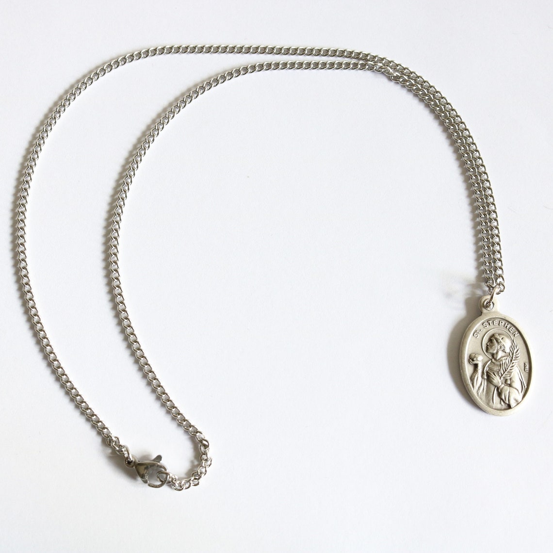 St Stephen Medal Women 18" Stainless Steel Chain Necklace Catholic ...