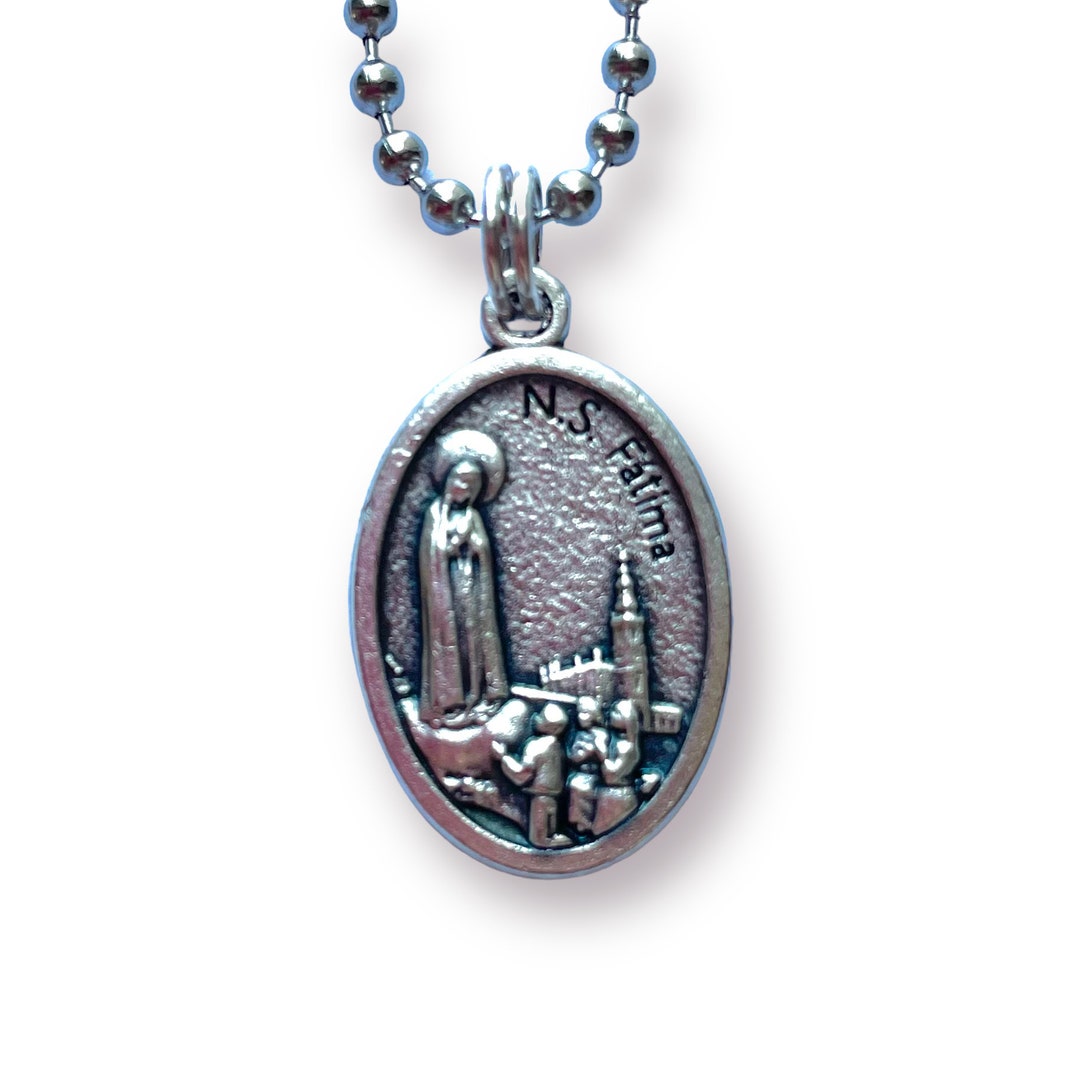 Our Lady of Fatima Medal Men 20" Stainless Steel Chain Mary Necklace ...