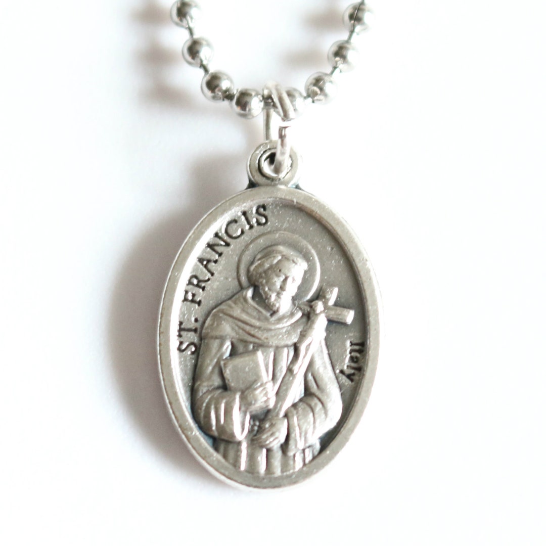 St Francis Medal 20" Men Stainless Steel Chain Necklace Catholic Mercy ...