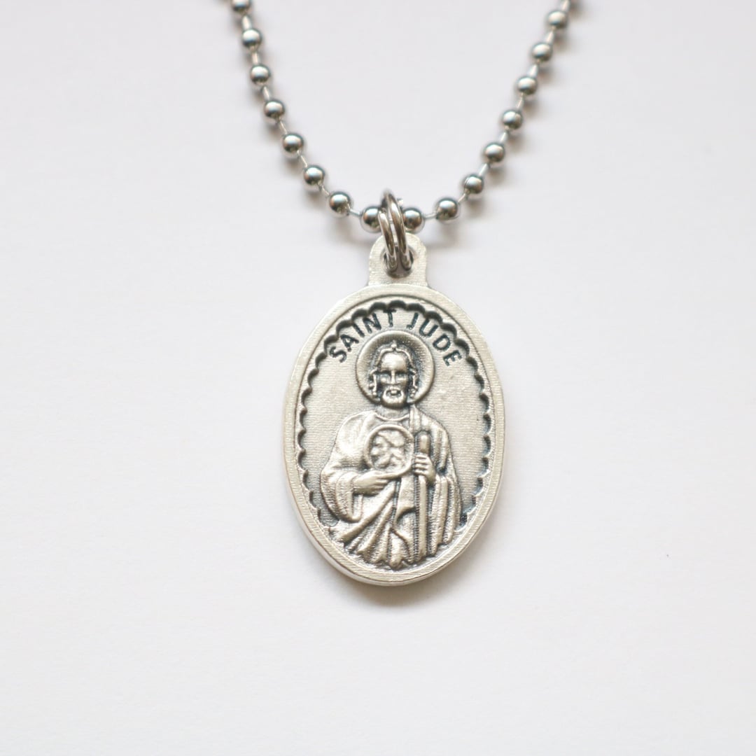 St Jude Medal Men 20" Stainless Steel Chain Mary Necklace Catholic ...