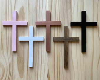 8" Plain Wall Cross Wood Black White Copper Pink and Brown Home Decor Christ Catholic Mercy Cruz Made in USA Christian