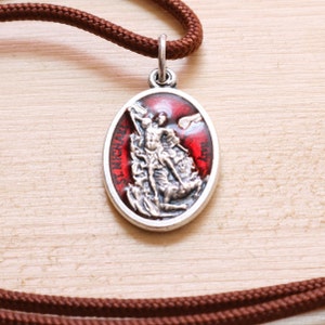 St Michael Archangel and Guardian Angel Pendant Brown Paracord Medal Necklace Catholic Mercy
