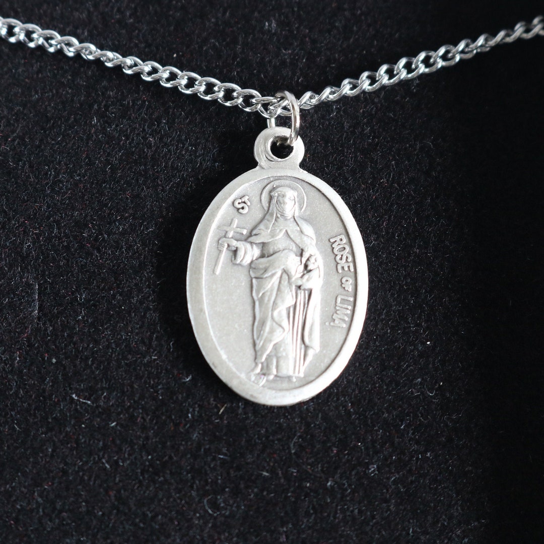 St Rose of Lima Medal Women 18" Stainless Steel Chain Necklace Catholic ...