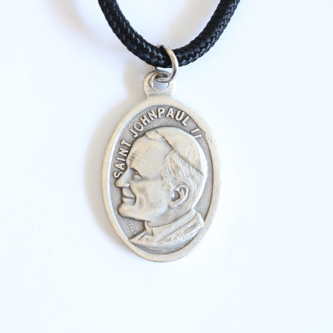 St John Paul II Pendant Black Paracord Medal Necklace Catholic Mercy ...