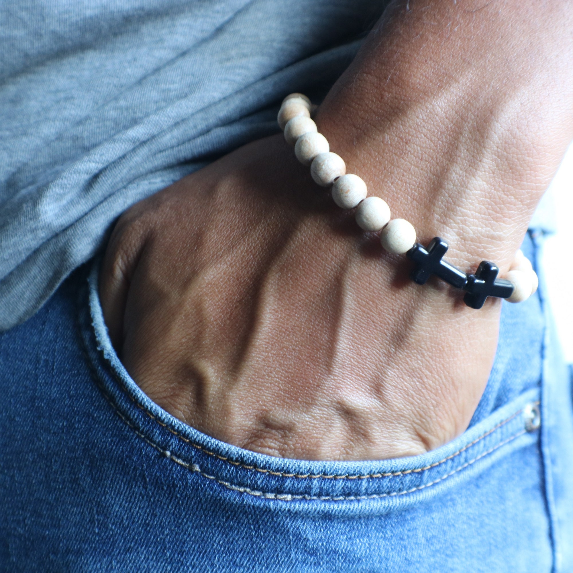 mens wooden rosary bracelet