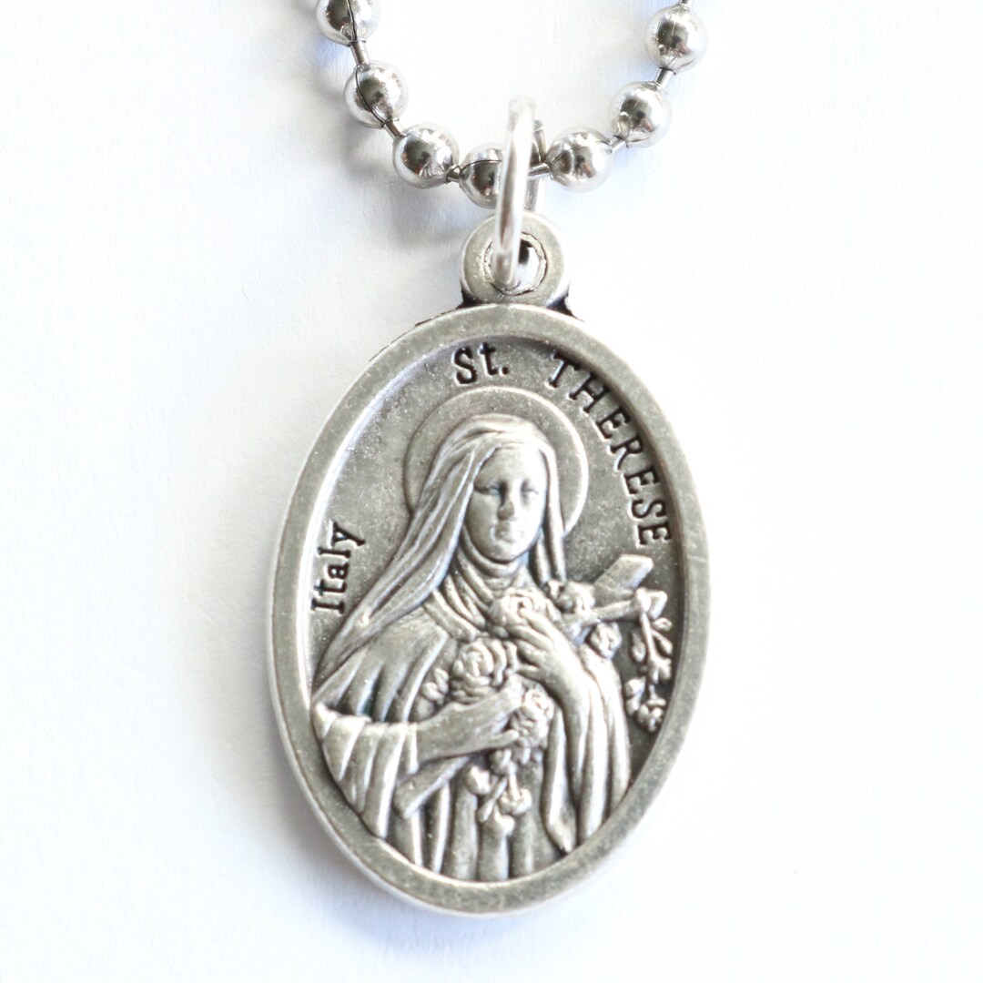 St Therese Medal Men 20" Stainless Steel Chain Mary Necklace Catholic ...