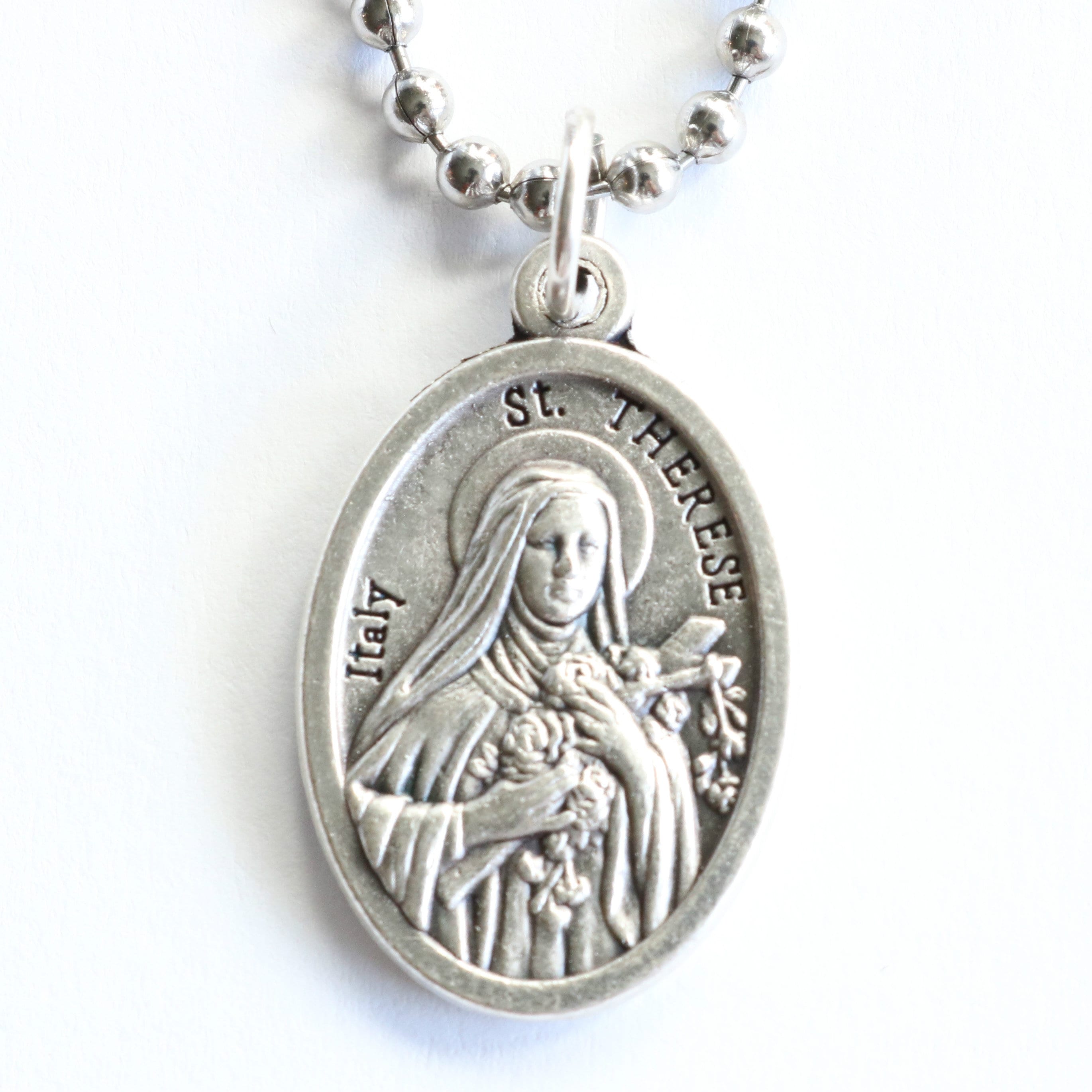 St Therese Medal Men 20" Stainless Steel Chain Mary Necklace Catholic ...