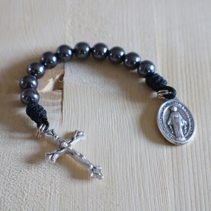 Pocket Rosary Black Paracord Steel Beads Wearable Cross Crucifix Pray Catholic Mercy Necklace Rosario One Decade