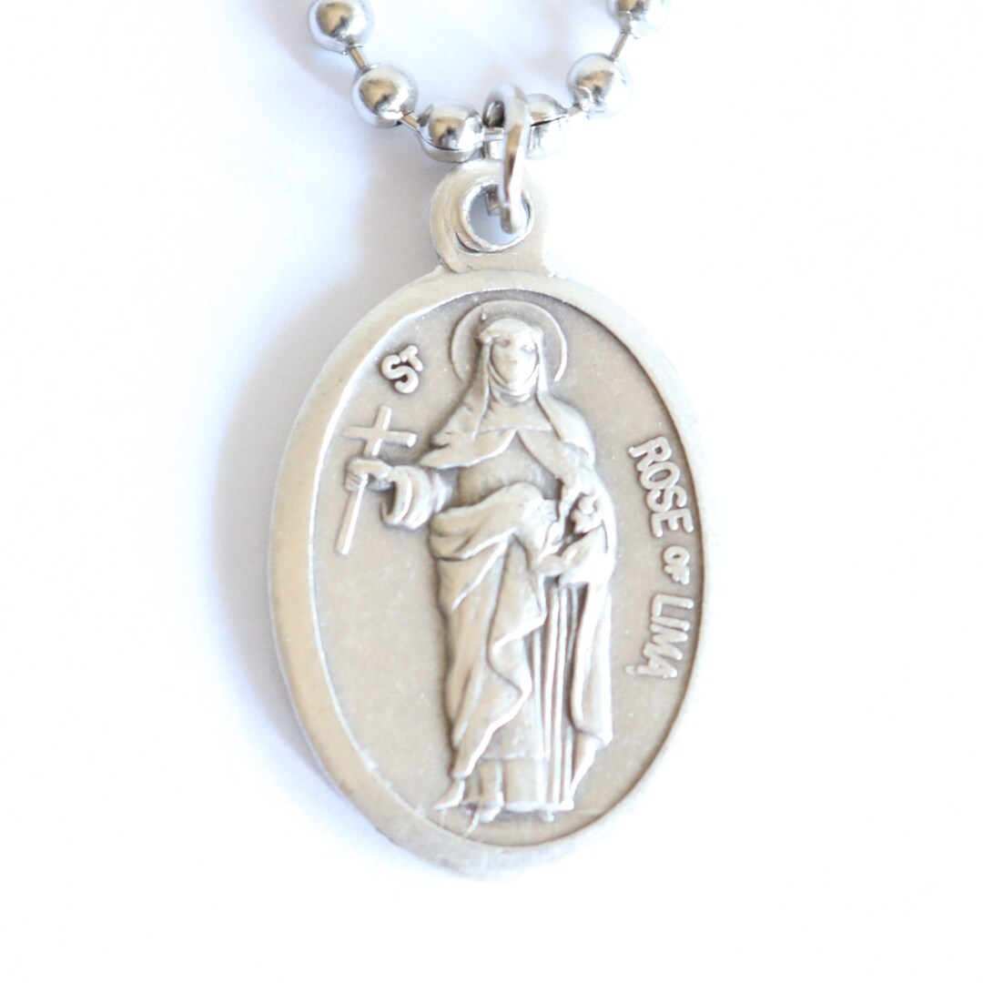 St Rose of Lima Medal 20" Men Stainless Steel Chain Necklace Catholic ...