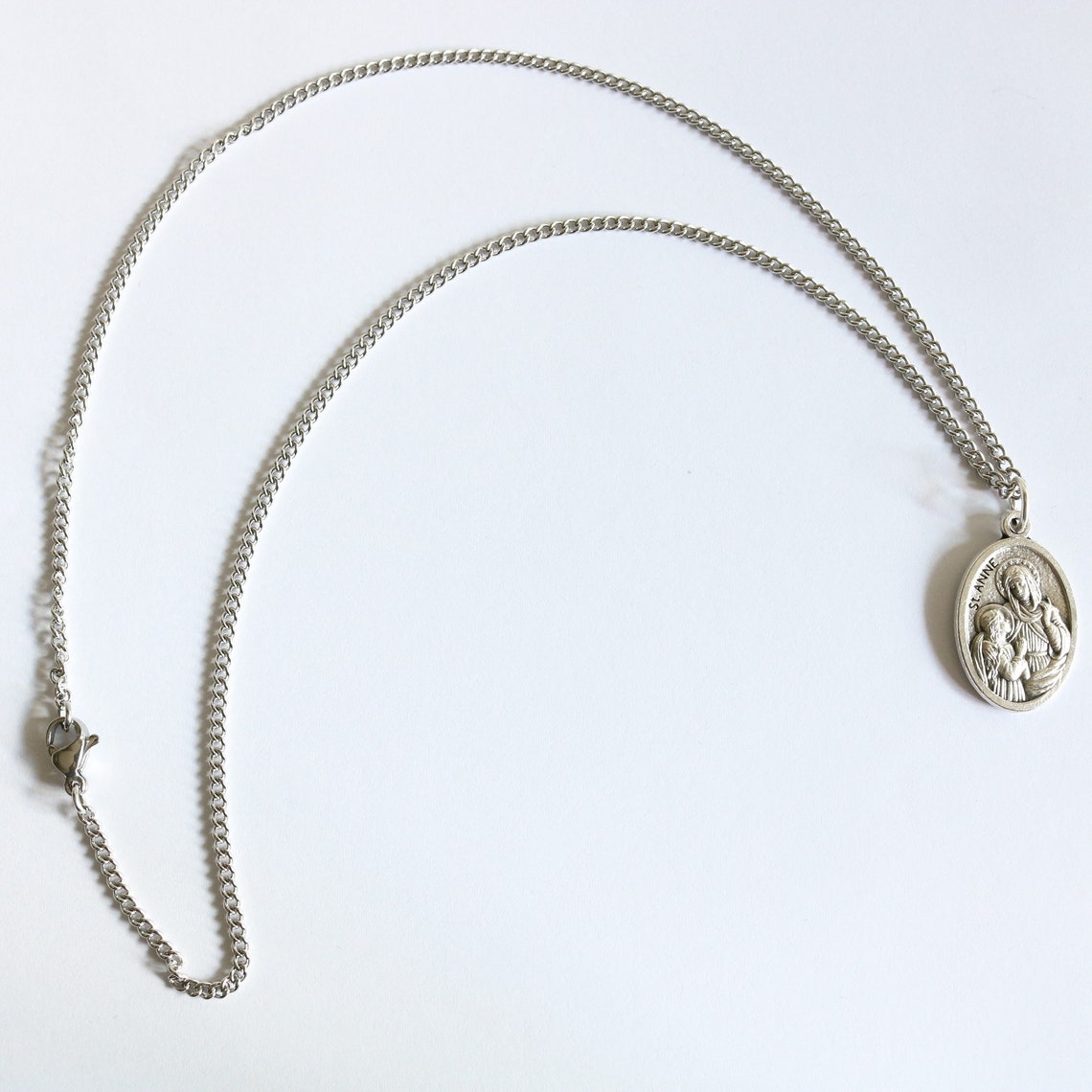 St Anne Medal Women 18" Stainless Steel Chain Necklace Catholic Mercy ...