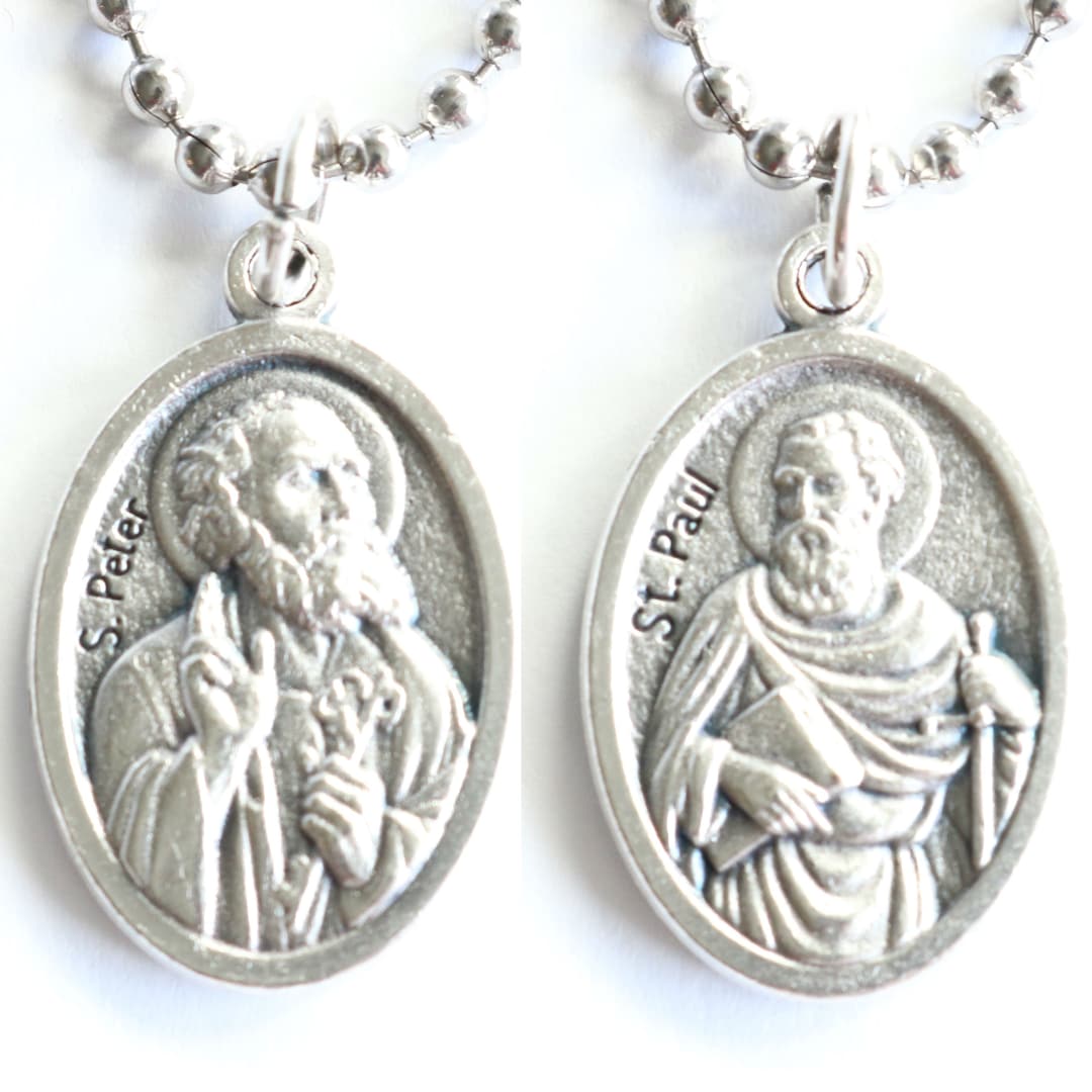 St Peter and St Paul Medal Men 20" Stainless Steel Chain Mary Necklace ...