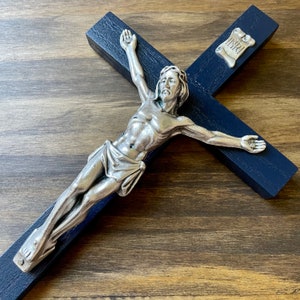 8&quot; Wall Crucifix Wood Midnight Blue Decor Christ Cross Crucifijo Catholic Mercy Cruz Made in USA