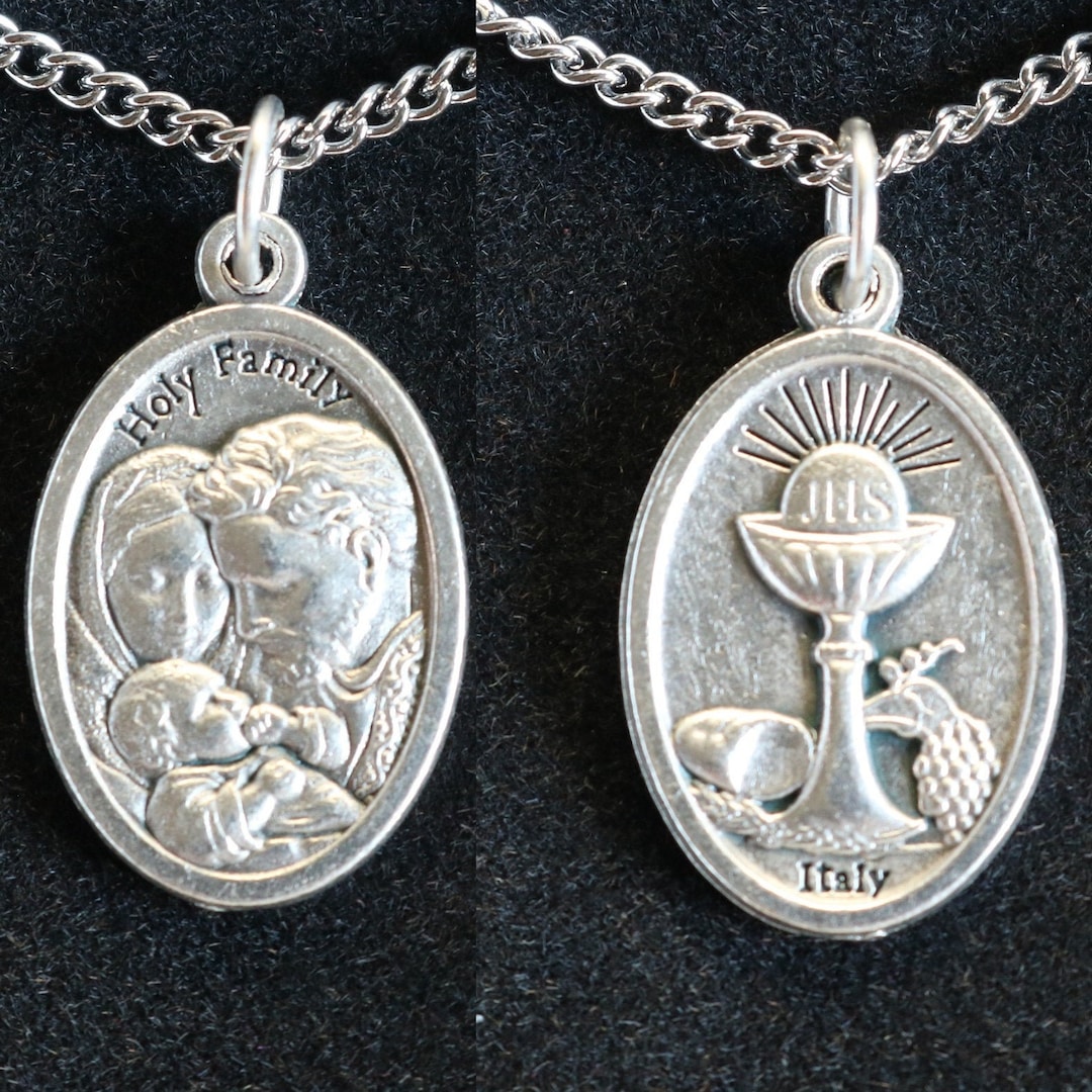 Holy Family and Eucharist Medal Women 18" Stainless Steel Chain ...
