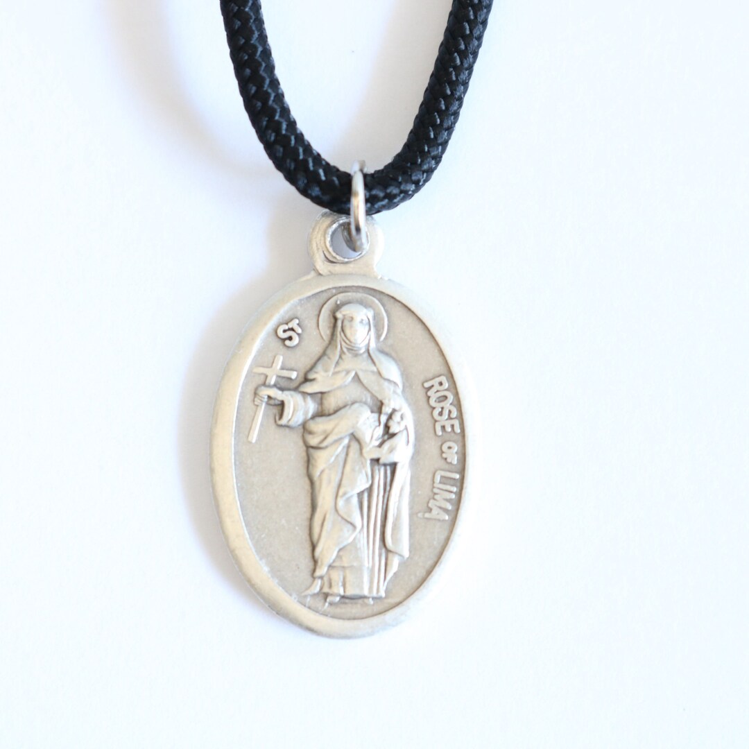 St Rose of Lima Pendant Black Paracord Medal Necklace Catholic Mercy ...