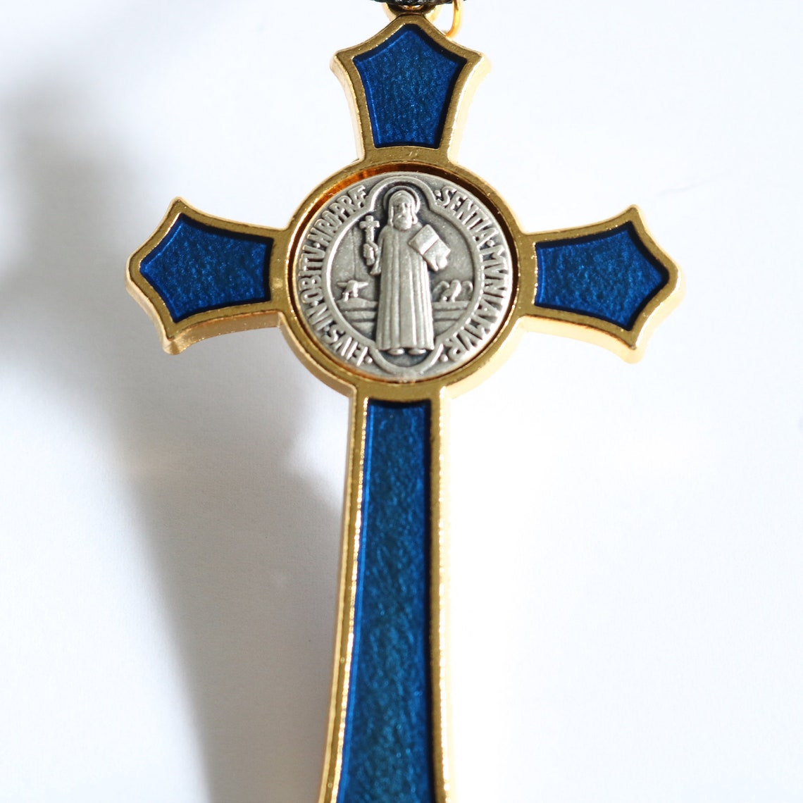 Large St Benedict 3 1/8 Crucifix Blue Pendant Black Etsy