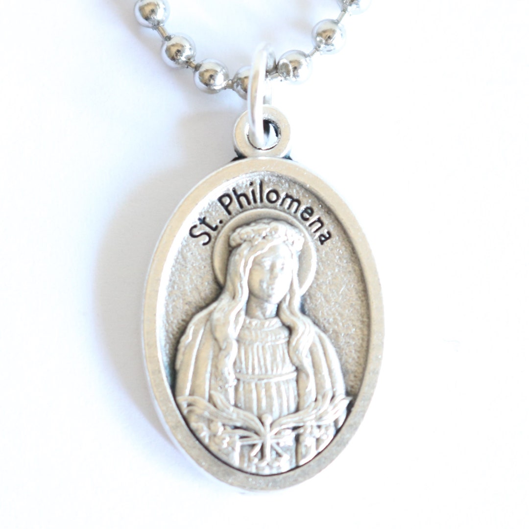 St Philomena Medal 20" Men Stainless Steel Chain Necklace Catholic ...
