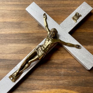 11&quot; Wall Crucifix Wood Metallic Silver Bronze Christ Decor Cross Crucifijo Catholic Mercy Cruz Made in USA