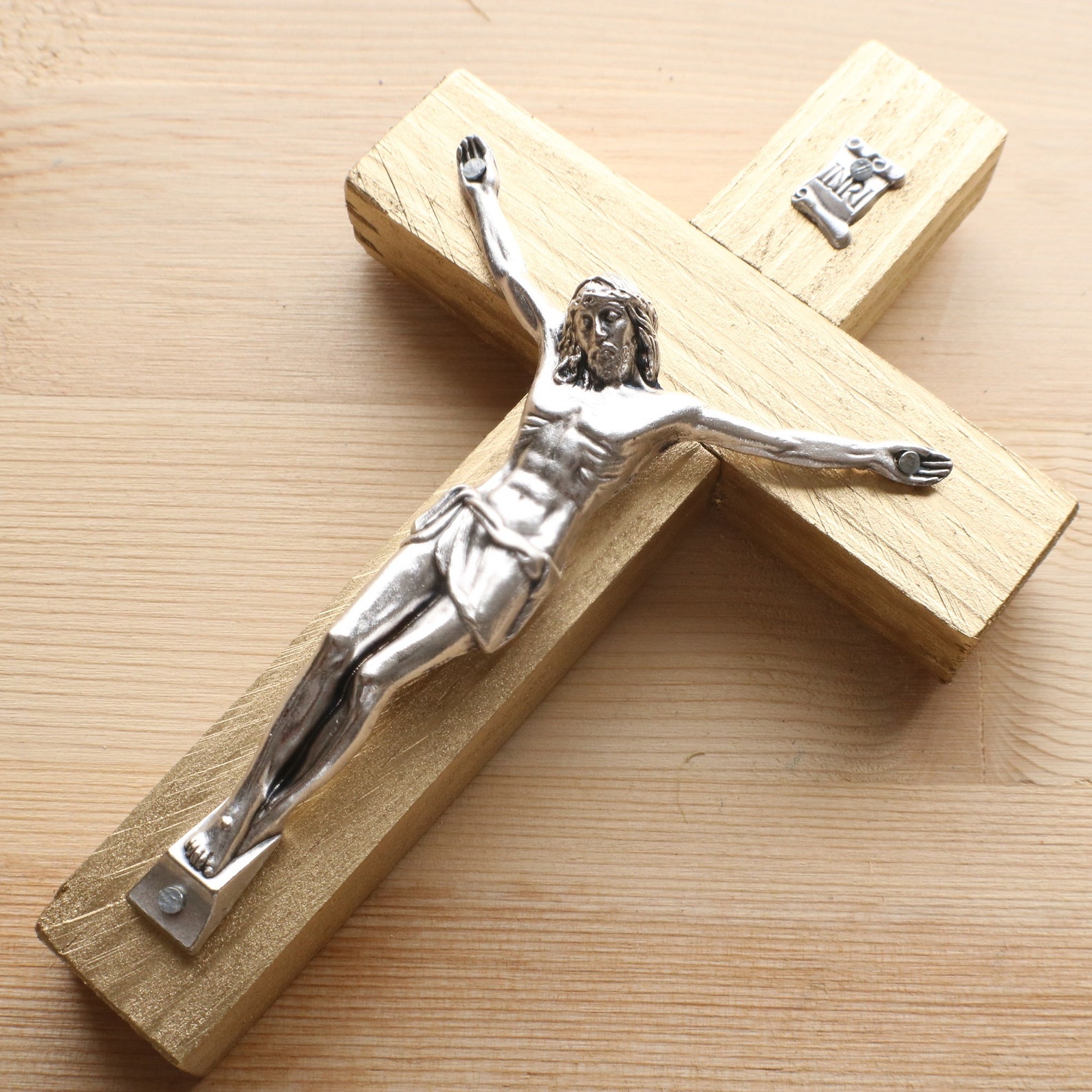5 Wall Crucifix Wood Metallic Gold Decor Christ Cross Etsy