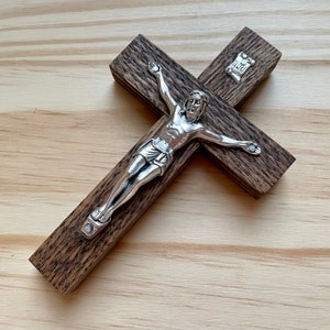 5&quot; Wall Crucifix Wood Brown Decor Christ Cross Crucifijo Catholic Mercy Cruz Made in USA