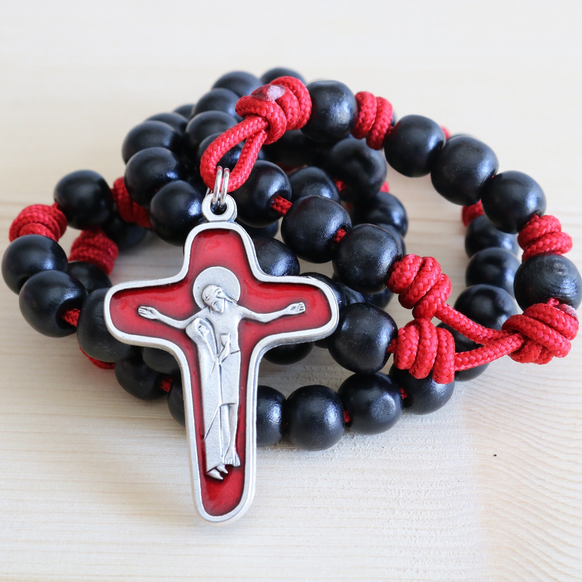 Red Paracord Black Beads Rosary – Catholic Mercy