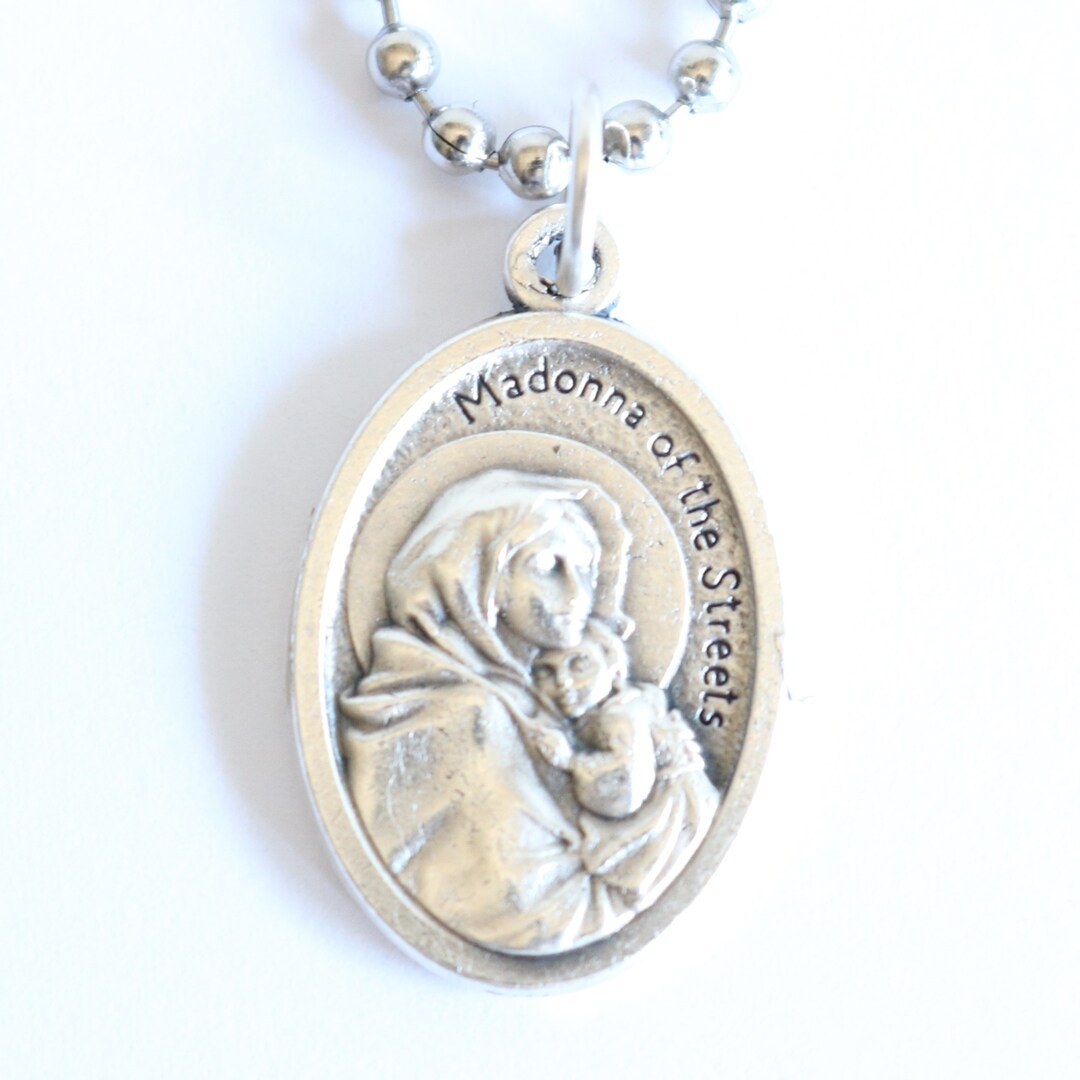 Madonna of the Streets Medal 20" Men Stainless Steel Chain Necklace ...