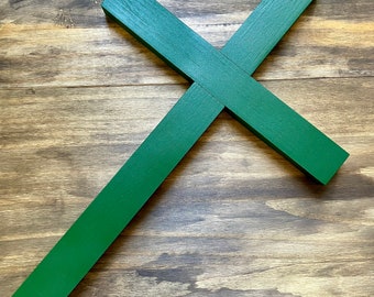 17" Plain Wall Cross Wood Green Decor Christ Catholic Mercy Cruz Made in USA Faith Christian