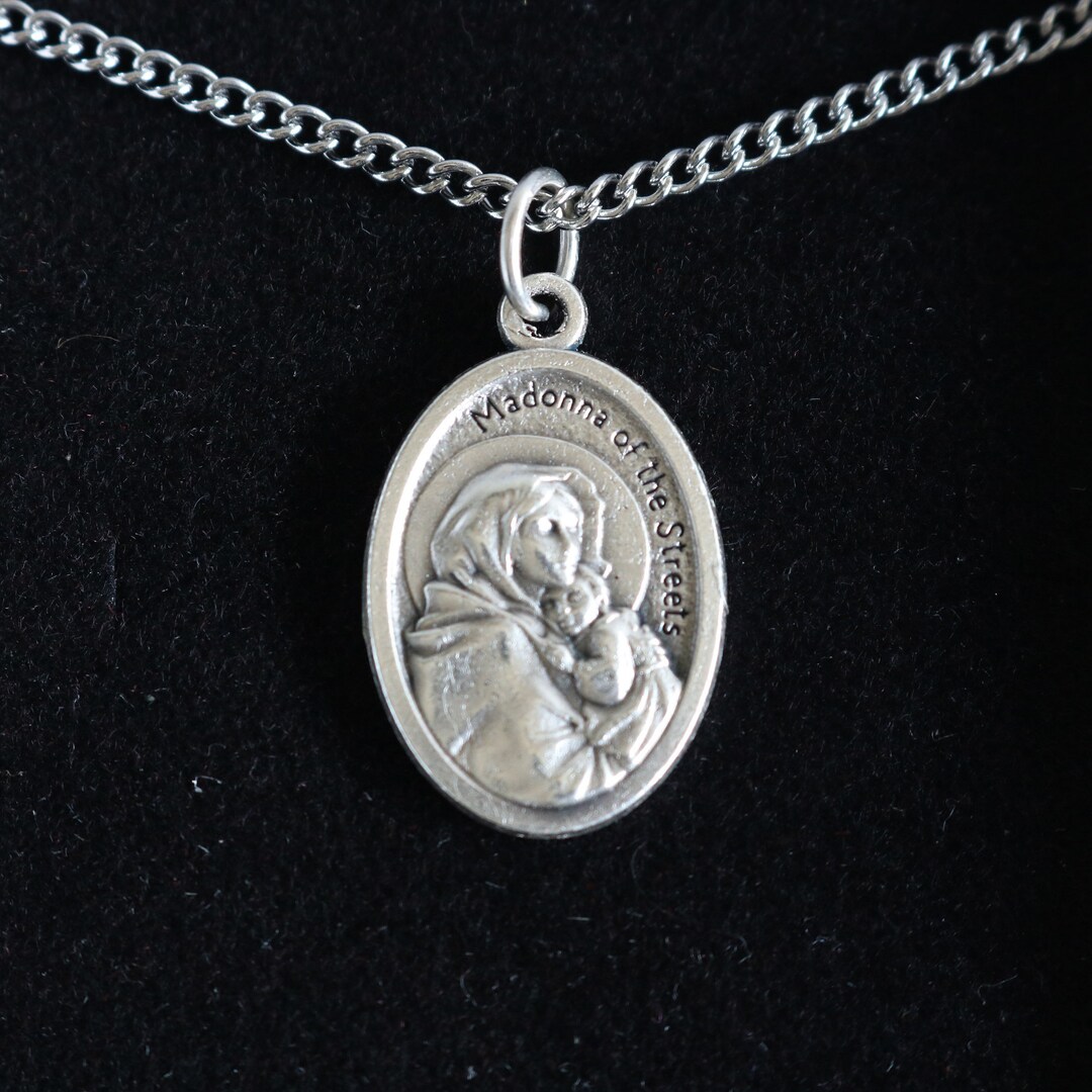 Madonna of the Streets Medal Women 18" Stainless Steel Chain Necklace ...