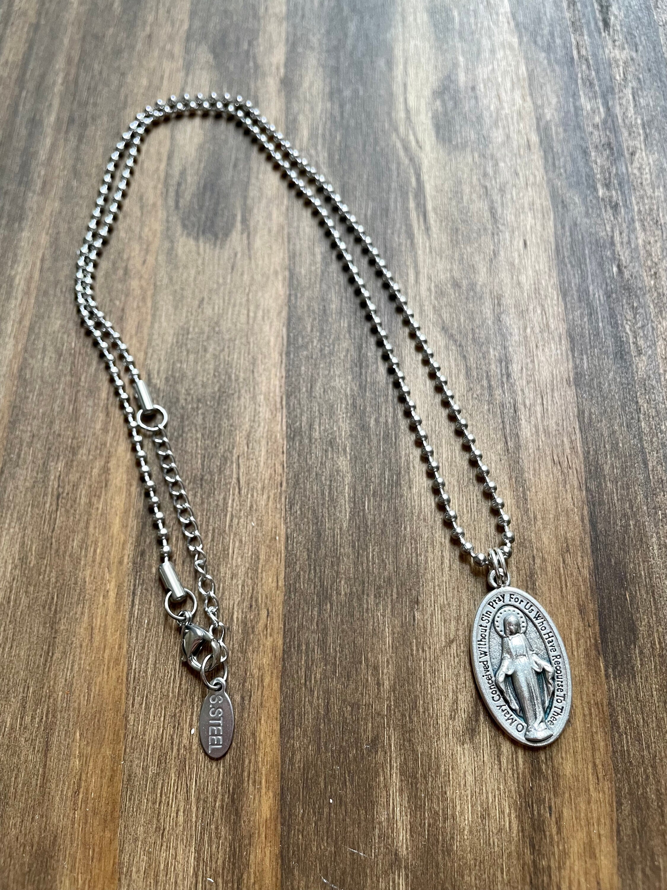 Oval Medal 20" Men Stainless Steel Chain Necklace Catholic Mercy ...