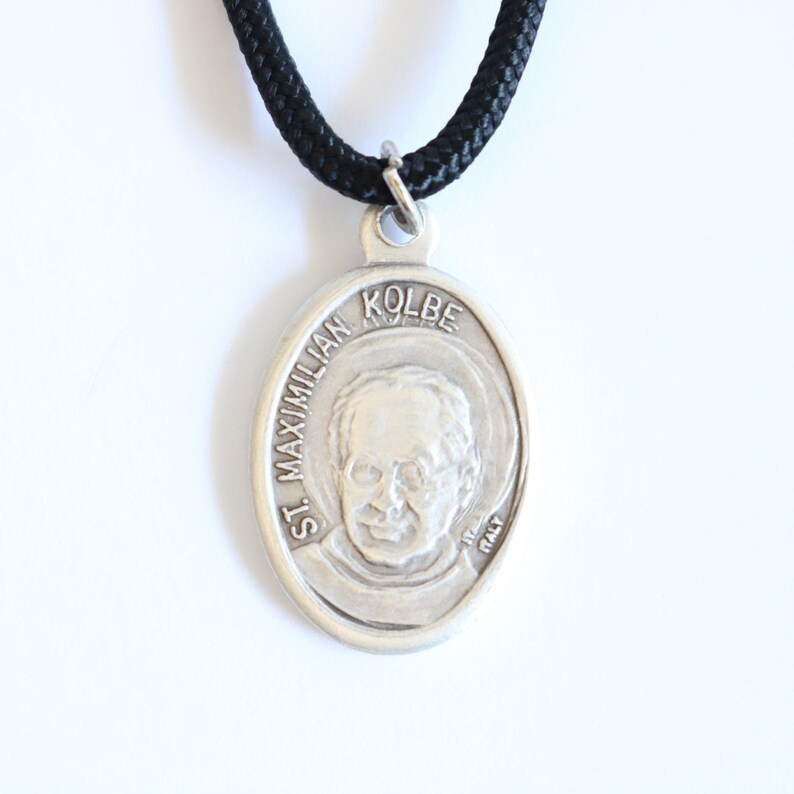 St Maximilian Kolbe Pendant Black Paracord Medal Necklace Catholic ...
