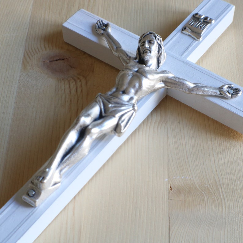 8 Wall Crucifix Wood White Decor Christ Cross Crucifijo Etsy
