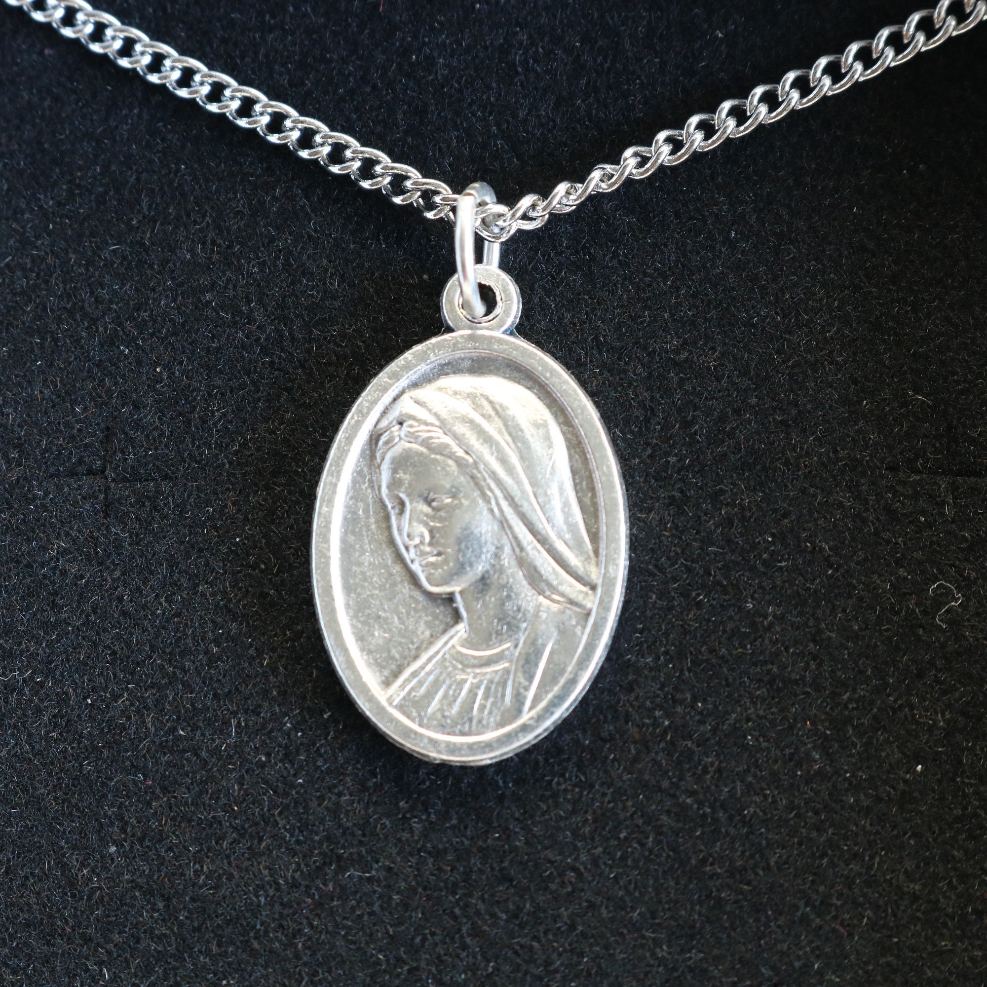 Divine Mercy & Mary Double Sided Medal Women 18" Stainless Steel Chain ...