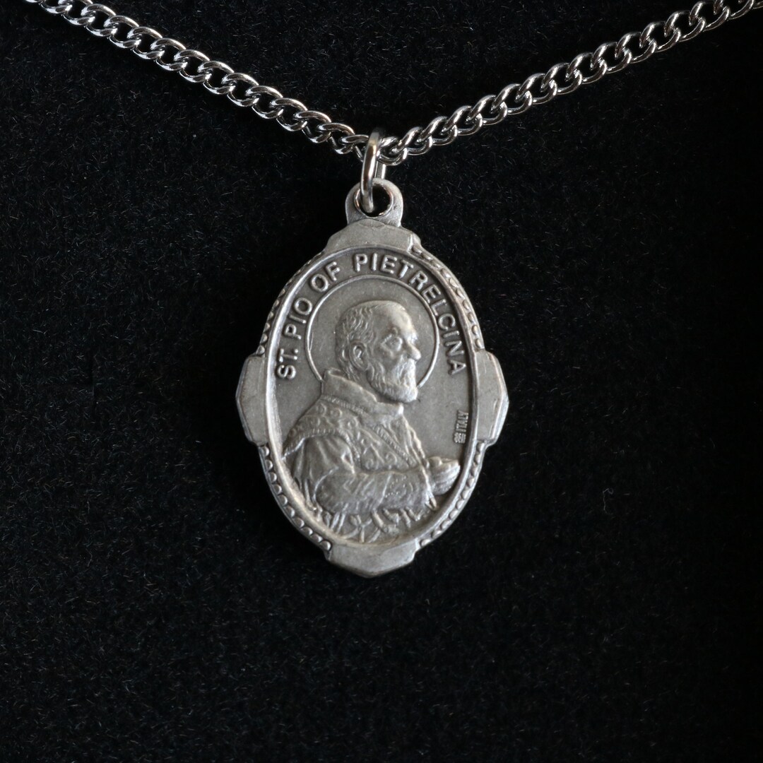 Padre Pio Medal Women 18 Stainless Steel Chain Necklace Catholic Mercy ...
