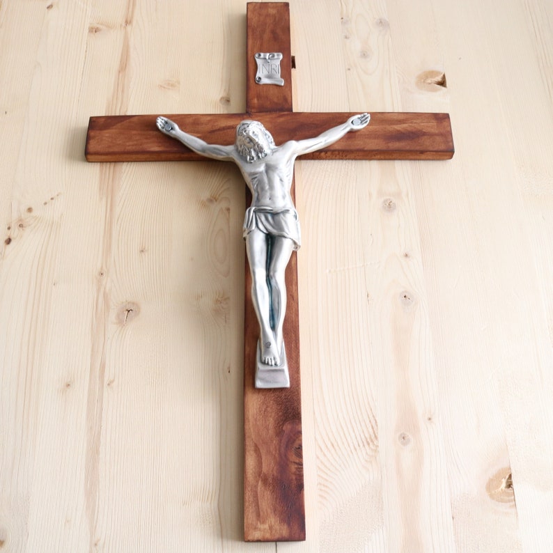 17 Large Wall Crucifix Wood Brown Decor Christ Cross Etsy