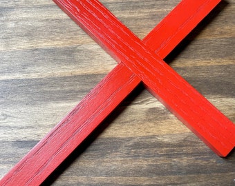 13" Plain Wall Cross Wood Red Decor Christ Catholic Mercy Cruz Made in USA Faith Christian