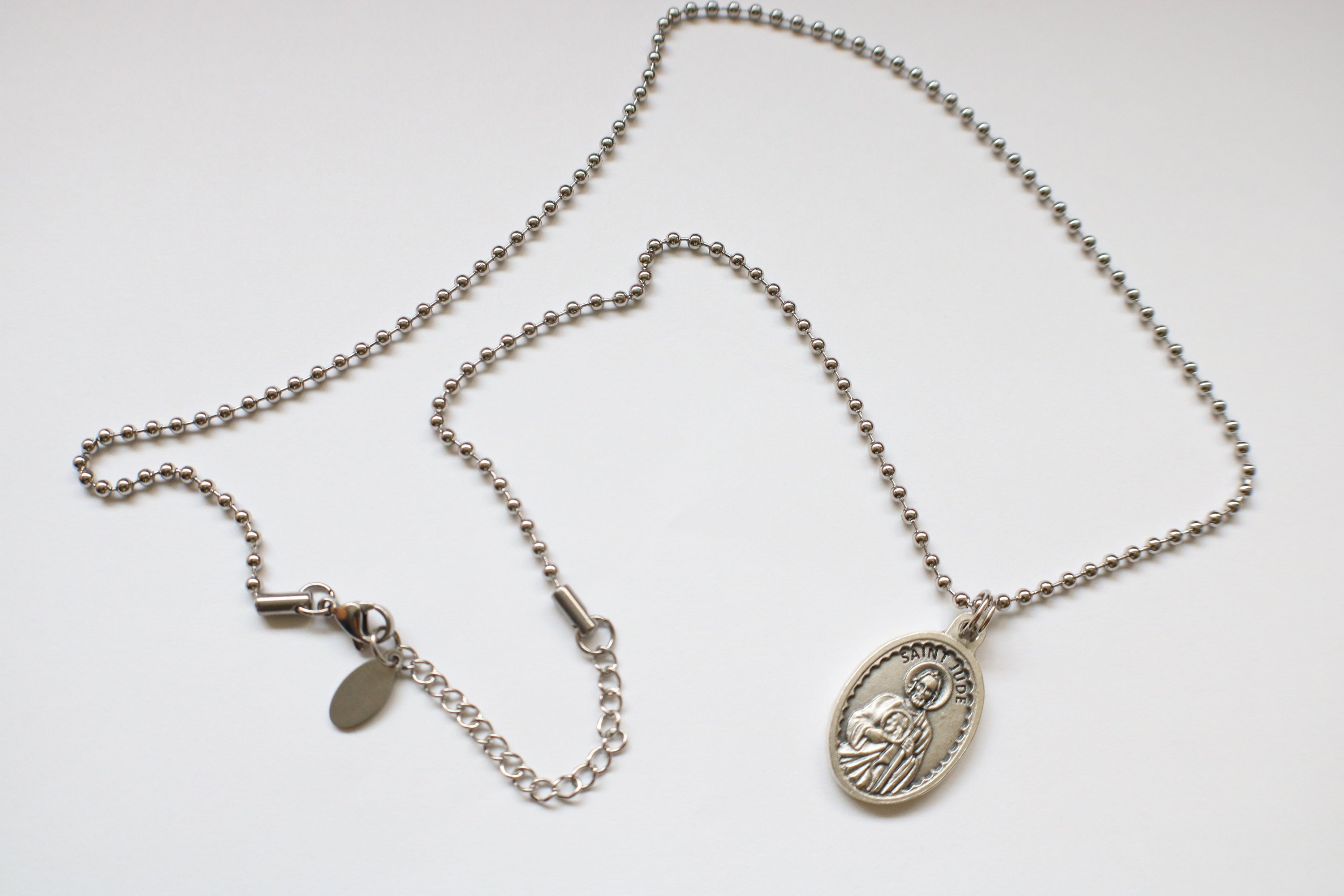 St Jude Medal Men 20" Stainless Steel Chain Mary Necklace Catholic ...