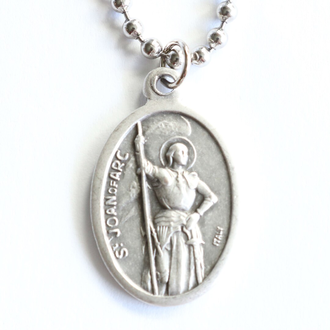 St Joan of Arc Medal Men 20" Stainless Steel Chain Mary Necklace ...