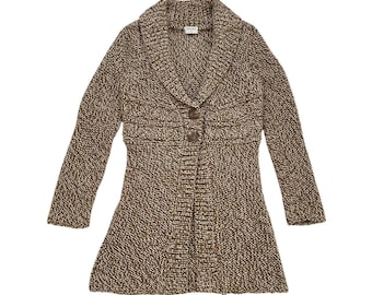 Kaliko Y2K Vintage Brown Boho Deep V Neck Long Cardigan Sweater UK Size 14
