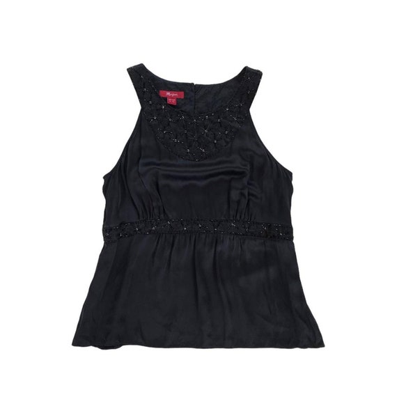 Monsoon Black Beaded Sleeveless Halterneck Silk V… - image 1