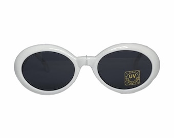 90s vintage, Laser sunglasses, unisex sunglasses, vintage sunglasses, white patent plastic frames & black lenses, brand new, deadstock